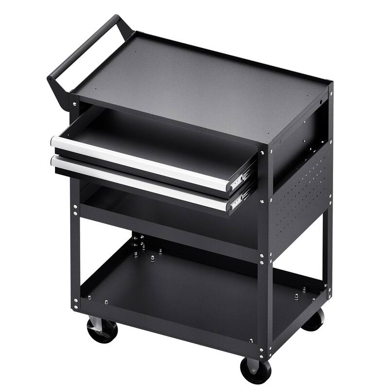5-Tier Rolling Tool Cart with Pegboard and Lockable Drawers, 400 lb - 30.9 x 17.7 x 37.2 in