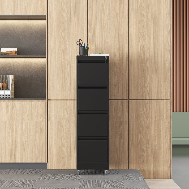 4 Drawer Metal Locking Vertical File Cabinet on Wheels - Heavy-Duty Lockable Cabinet for Home & Office