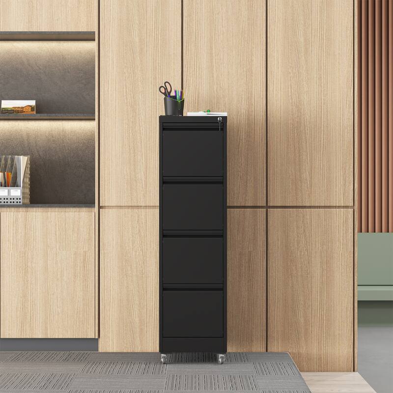 GDFStudio - Bexley 4-Drawer Locking Vertical File Cabinet with Wheels, Heavy-Duty Metal Storage