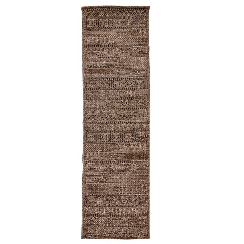 Terra by Obeetee Sol Diamond Stripe Natural Rug - Natural/Criss Cross - 2'2" x 7'6"