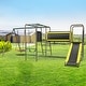 preview thumbnail 2 of 8, 660lbs Swing Set for Backyard with Saucer Swing, Climbing Net, Trapeze Bar, Slide, Outdoor Playset for Kids