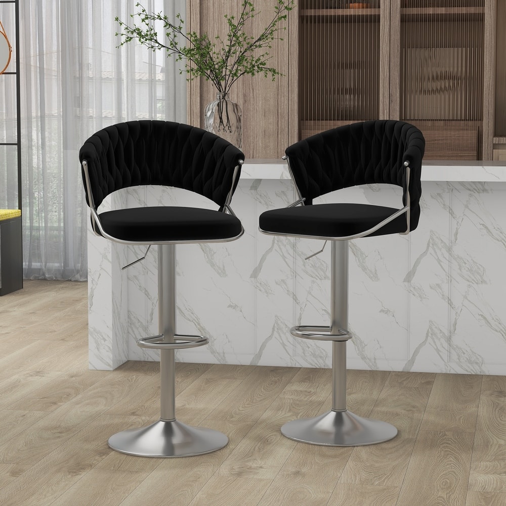 Set of 2 Bar Stool Adjustable Height with Swivel Seat