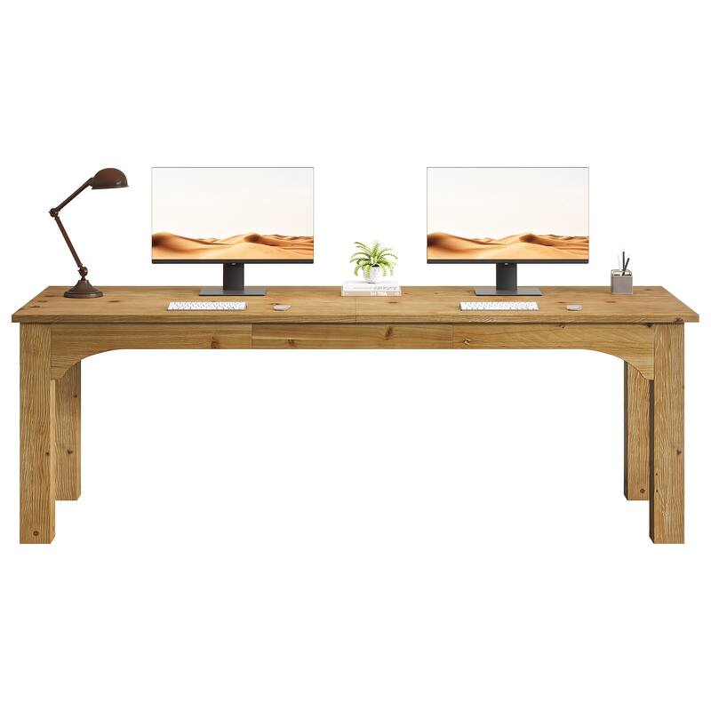 Solid Wood Two Person Desk, 79 Inch Extra Long Computer Desk