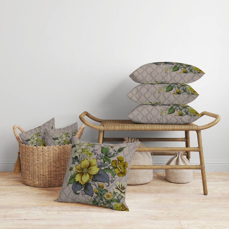 Wildflower Artistry Faux Suede Reversible Throw Pillow Beige and Gold