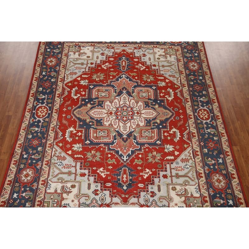 Geometric Heriz Serapi Oriental Area Rug Hand-Knotted Wool Carpet - 8'11"x 11'10"
