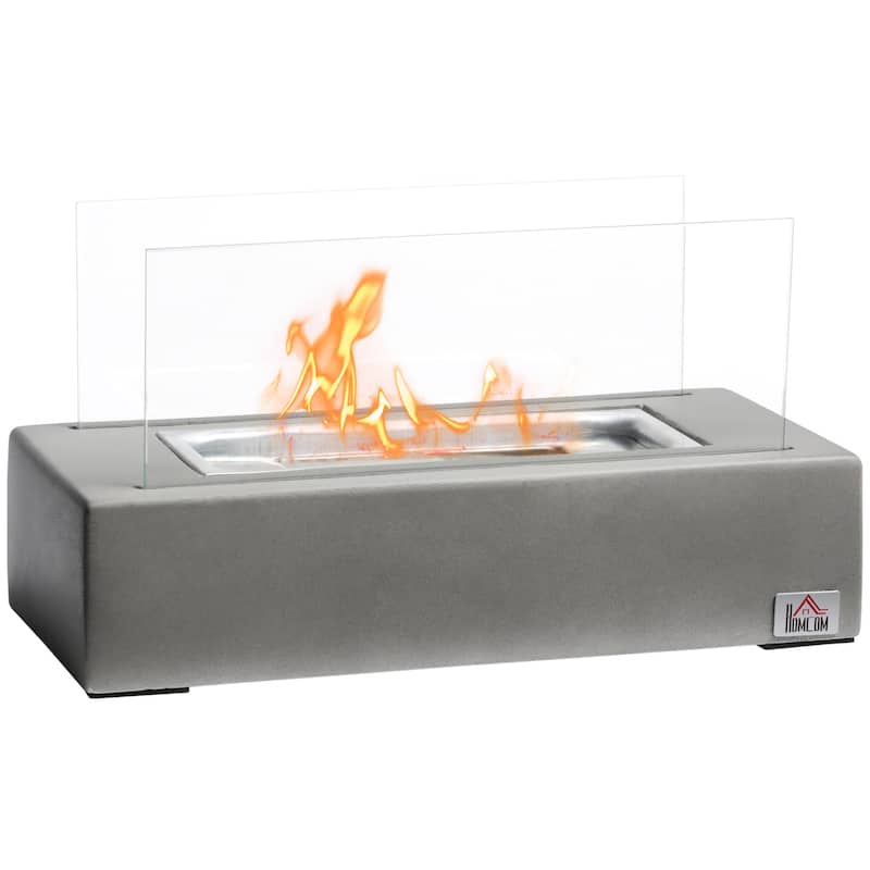 HOMCOM Tabletop Fireplace, 13" Concrete Alcohol Fireplace for Indoor and Outdoor, 0.04 Gal Max 195 Sq. Ft.