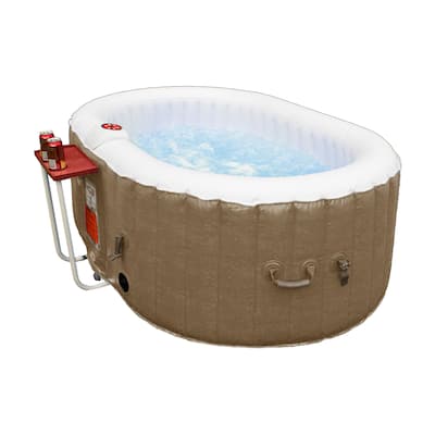 ALEKO Inflatable Hot Tub With Drink Tray Cover 2 Person Brown/White