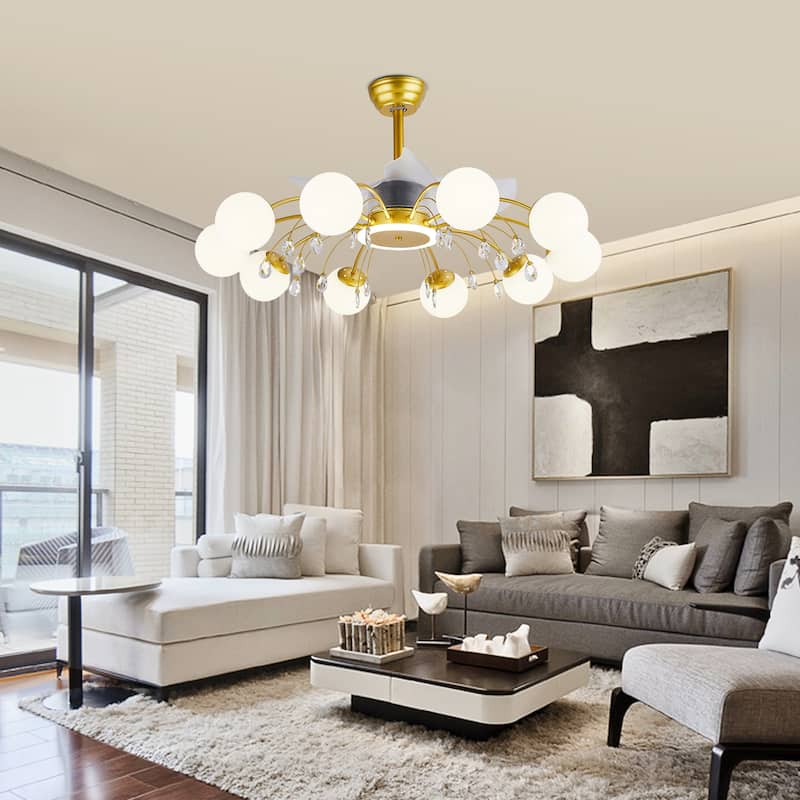 31in. Indoor Gold Modern Ceiling Fan with Light, Reversible Fandelier with Light Bulbs and Remote for Living Room