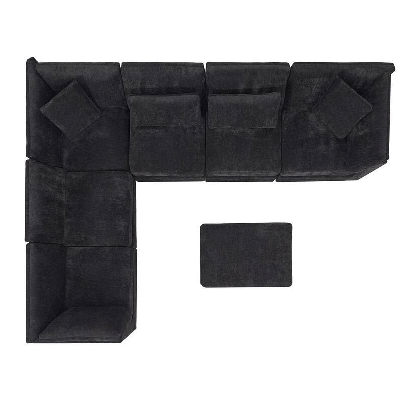 Christopher Knight Home - Verona 7-Piece Reversible Modular Fabric Sectional Sofa with Ottoman, Square Arms & Pillow Back