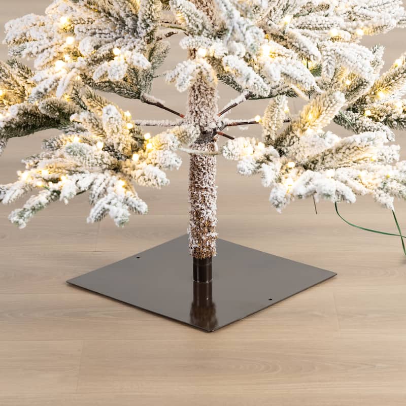 Glitzhome 6ft/7ft/9ft Deluxe Pre-Lit Flocked Slim Fir Artificial Christmas Tree with Warm White Lights