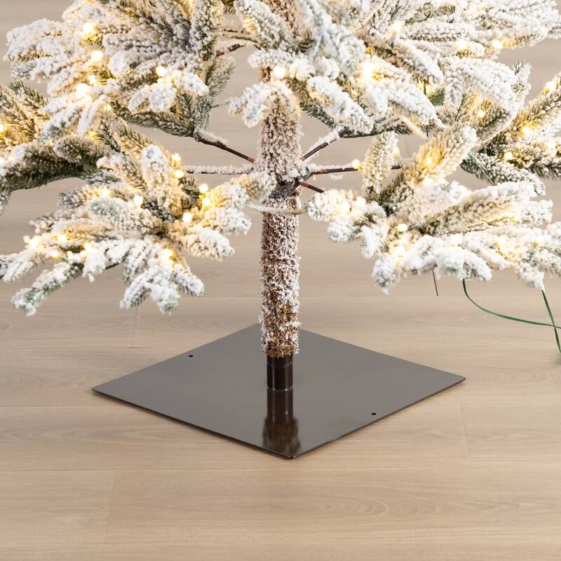 Glitzhome Modern 7' Pre-Lit Slim Flocked Fir Artificial Christmas Tree with 400 Warm White Lights