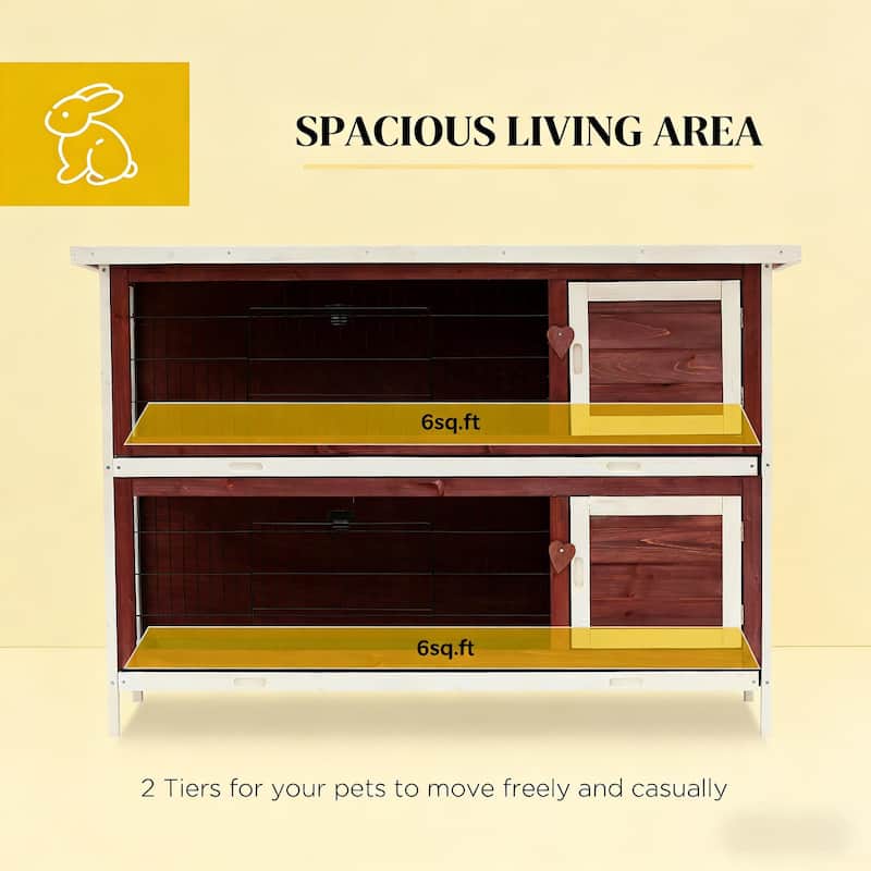 Small Animal Hutch Cage,Pet House,Elevated Rabbit Hutch is designed for convenient cleaning - Brown,White