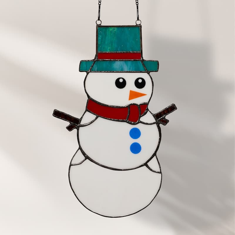 River of Goods 12-Inch Holiday Snowman Stained Glass Window Panel - 7.5" x 0.25" x 12"