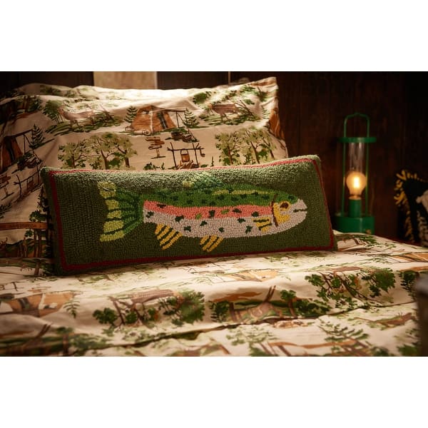 Camp Wandawega Trout Wool Hook Throw Pillow - Oblong 8x22"
