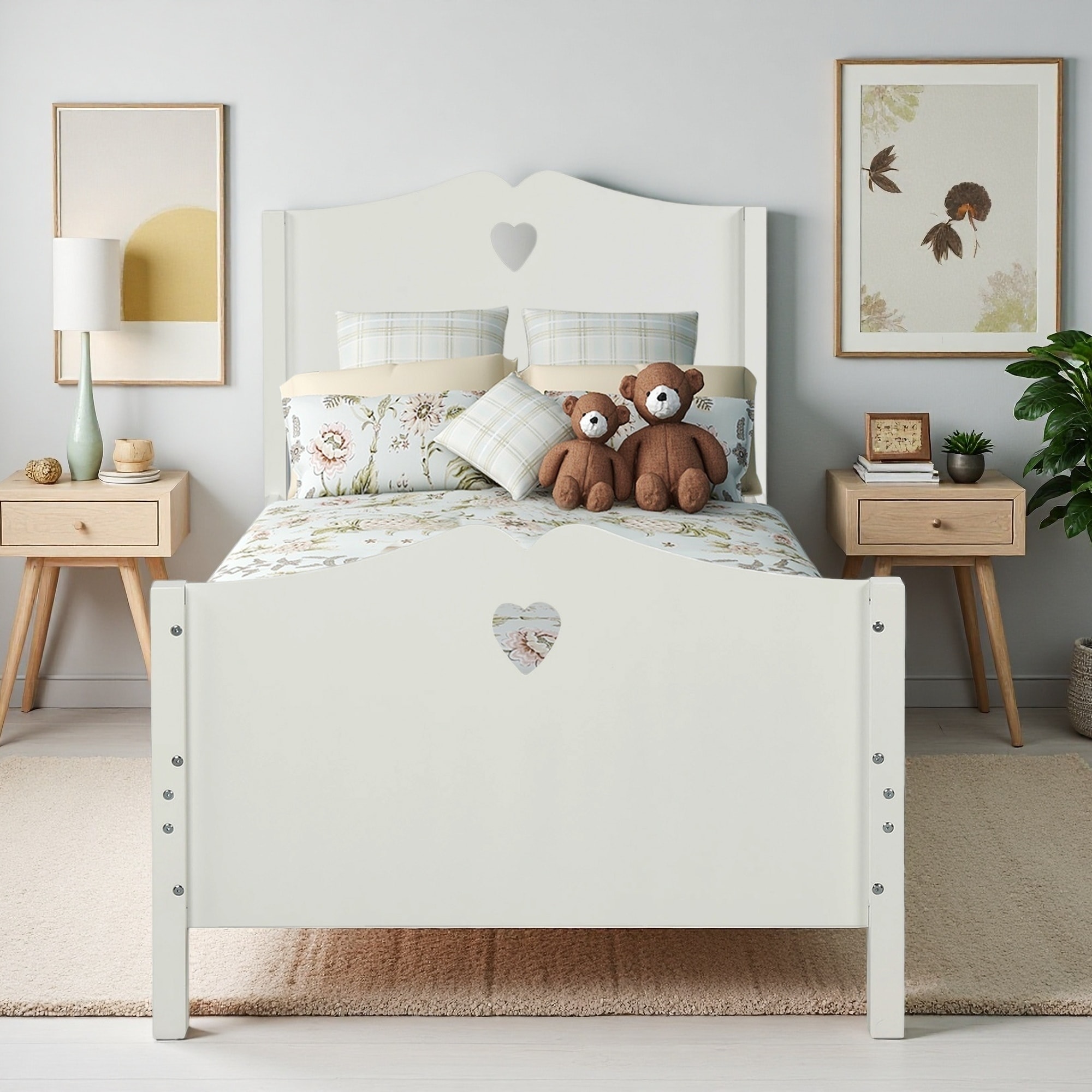 Twin Size Solid Wood Platform Bed with Headboard, Footboard, and Wood Slat Support