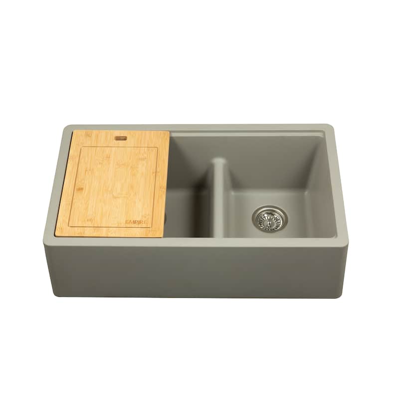 Titan Farmhouse Granite 33-in. Double Kitchen Sink w/ Cut Board and Strainer