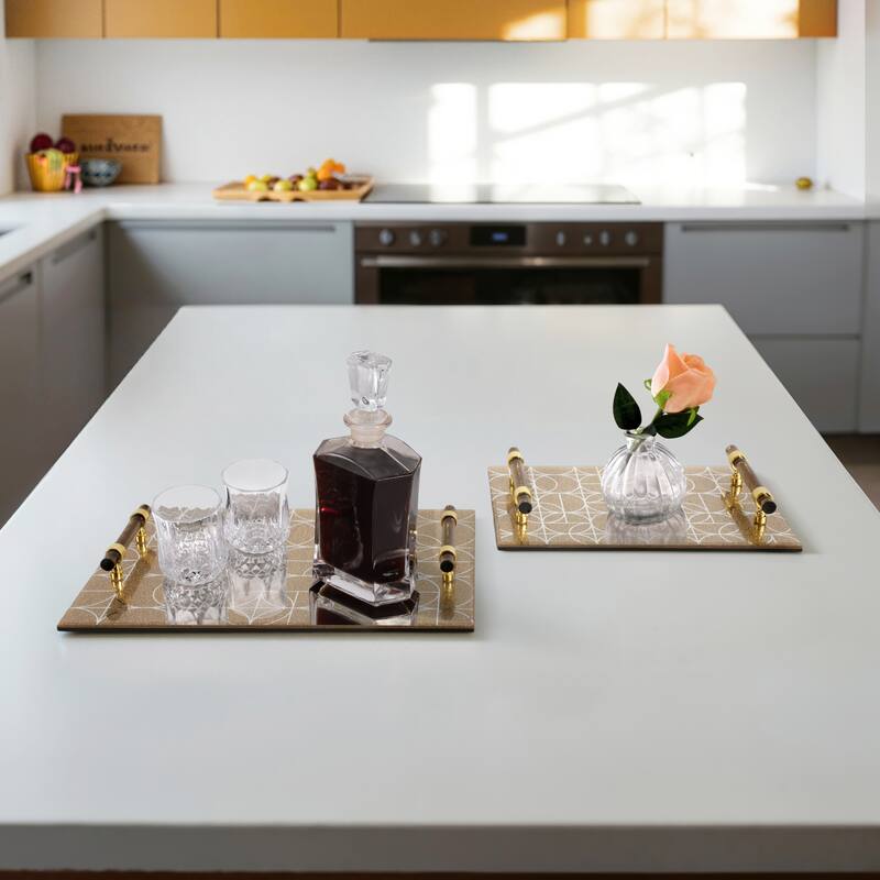 Glass Serving Trays with Modern Handles Stylish Accent (Set of 2) - 16" x 12" x 2"