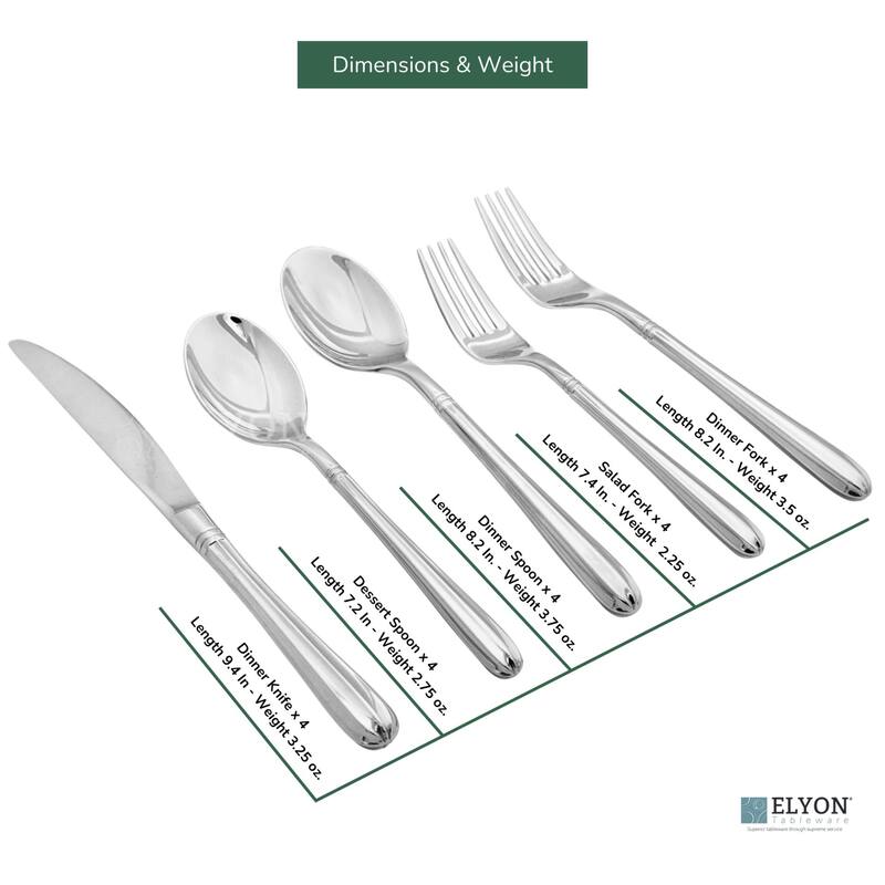 Elyon Royal Column Silverware Set 20 Pieces Forged Stainless Steel Flatware Service for 4