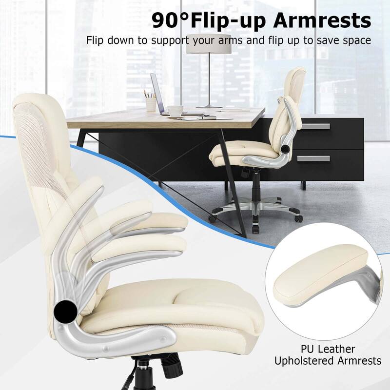 Costway Ergonomic Office Chair PU Leather Executive Swivel with - See Details