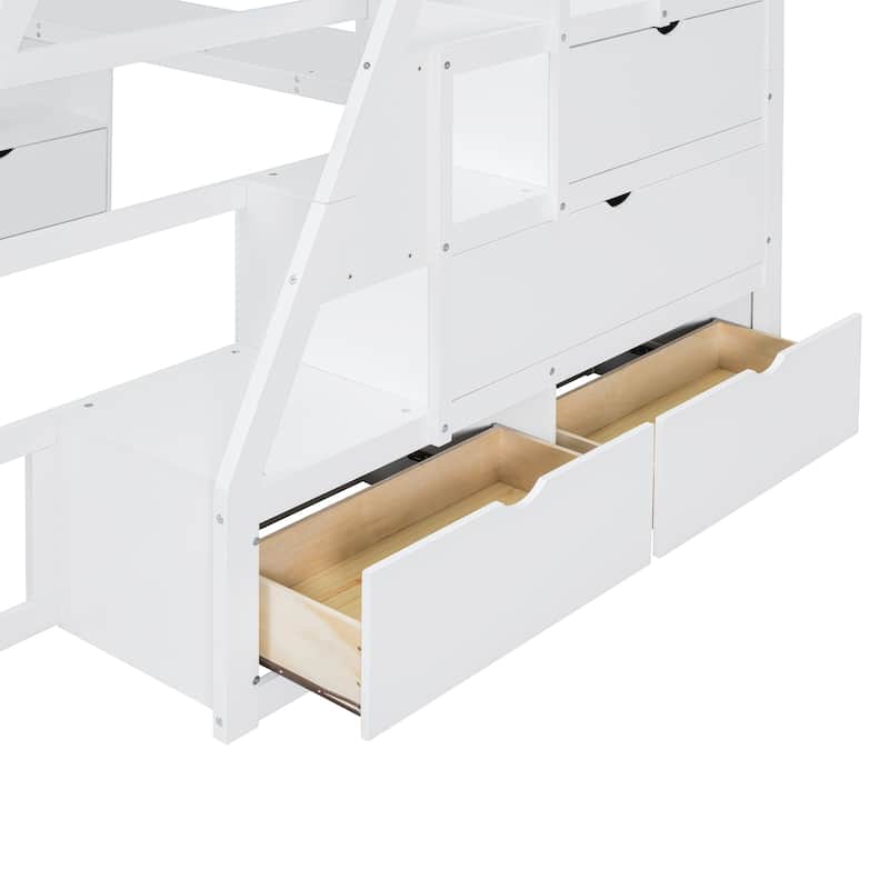 Full Size Loft Bed with Desk, 7 Drawers and 2 Shelves
