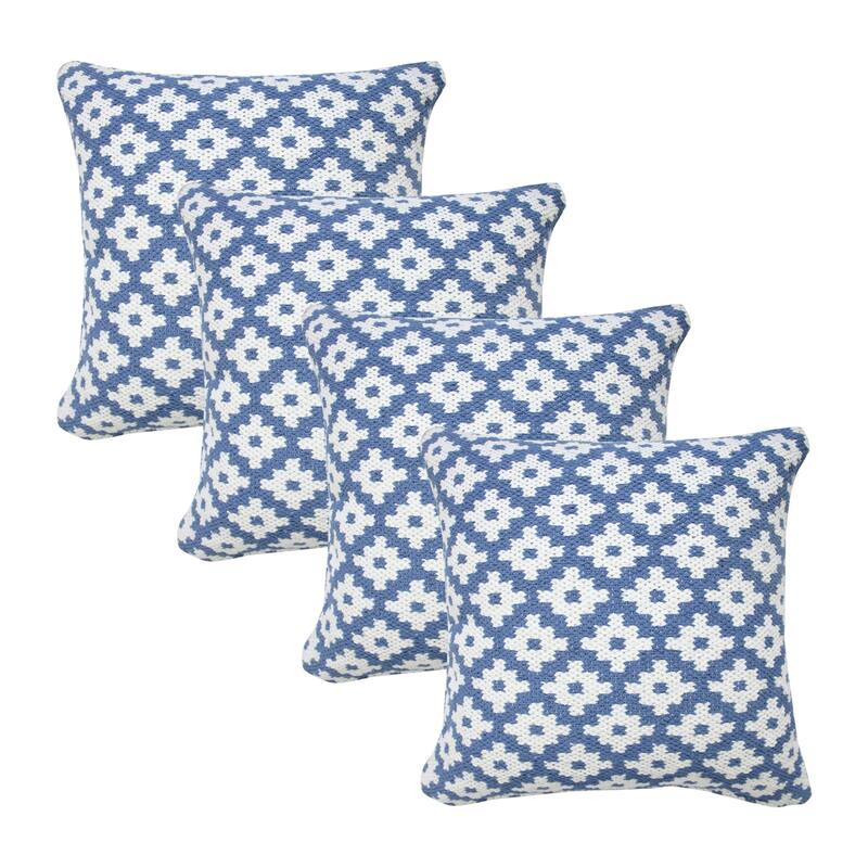 Geometric Reversible Square Throw Pillow Covers - 20" - Blue and White - Set of 4