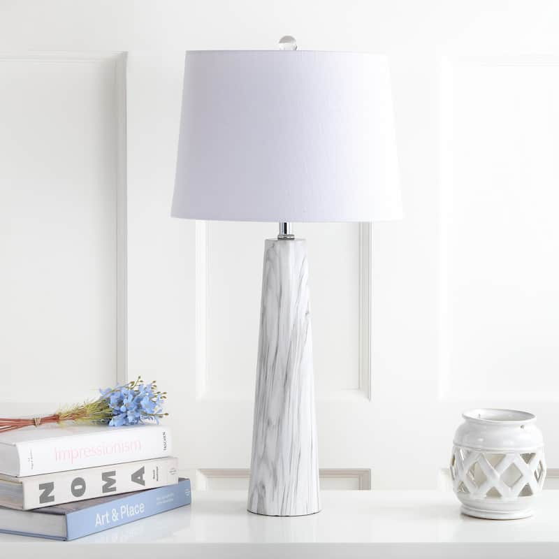 Belle 29" Resin LED Table Lamp, White/Black Faux Marble by JONATHAN Y