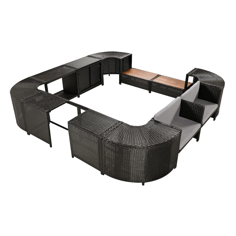 Outdoor Rattan Sectional Sofa Set with Mini Sofa