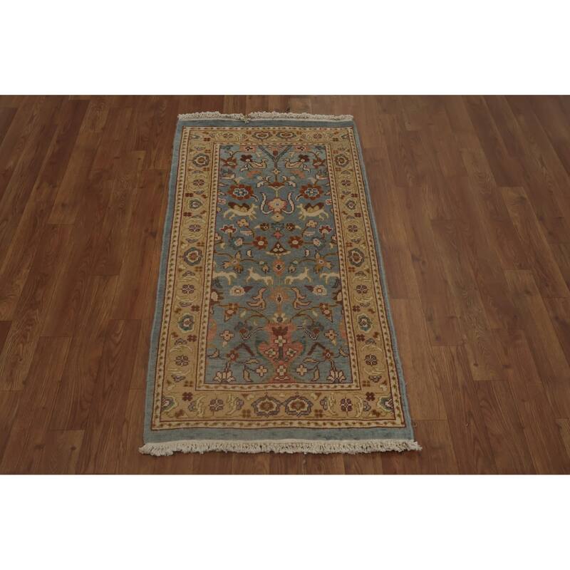 Hand Knotted Oriental 100% Wool Carpet Traditional Floral Navy Blue & Blues Ziegler Area Rug - 3' 11'' X 2' 0''