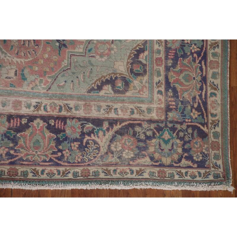 Distressed Tabriz Persian Antique Area Rug Handmade Wool Carpet - 9'9" x 12'8"