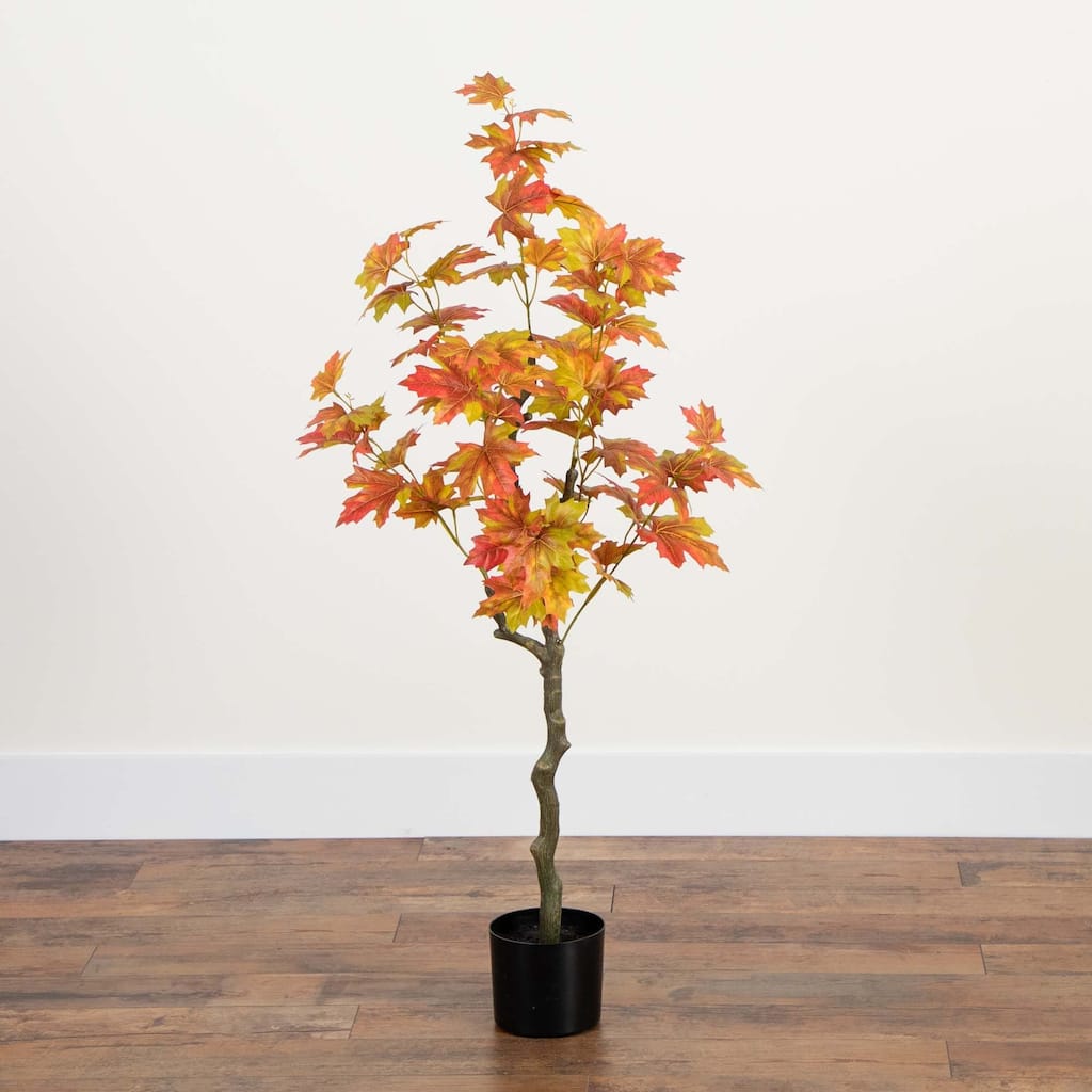 Maple Leaf Artificial Potted Tree - 4' - Orange and Red