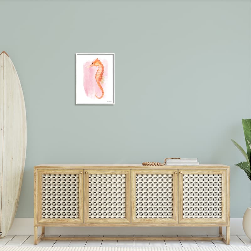 Stupell Gentle Orange Seahorse Speckled Pink Watercolor Detail Framed Wall Art, Design by Diane Neukirch