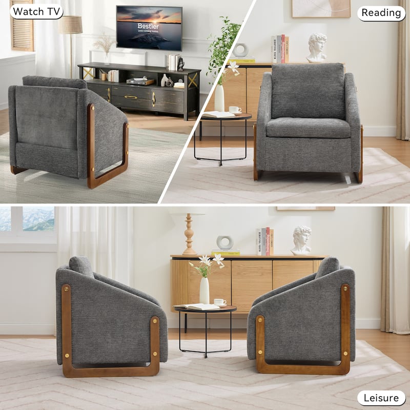 Chenille Armchair with Wooden Frame