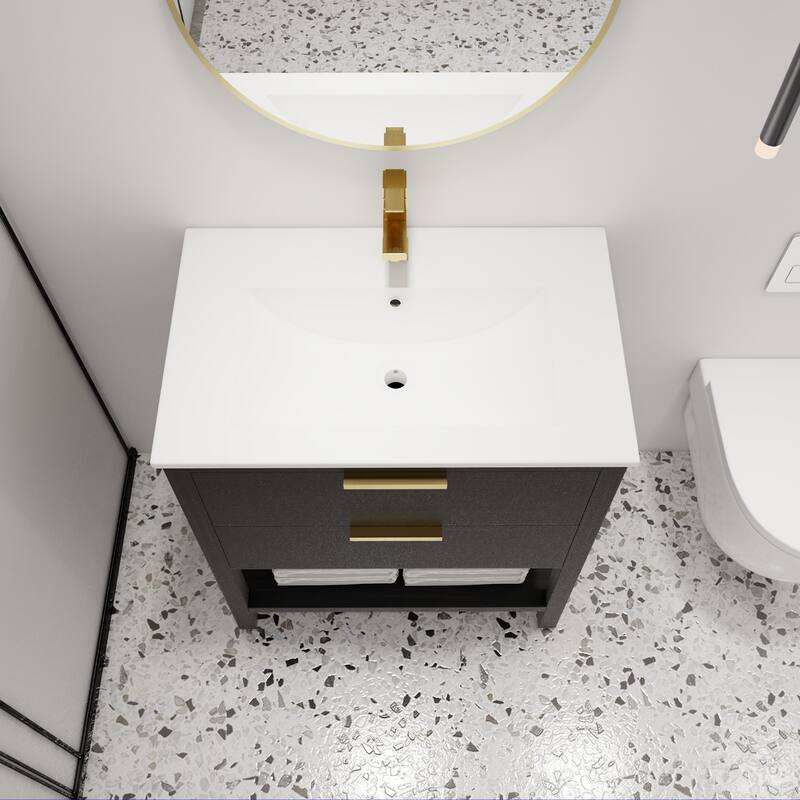 Malwee 30" FreeStanding Bathroom Vanity, Floor Stand Bathroom Vanity with Ceramic Sink,2 Soft Close Drawers