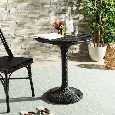SAFAVIEH Outdoor Living Bilson Black Rattan Bistro Table - 25.5" x 25.5" x 29"