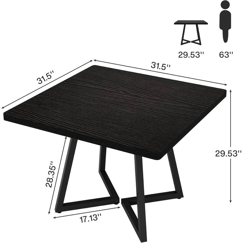 Square Dining Table Set, Industrial Dinner Table with Metal Base for Bar, Coffee Shop, Resturant