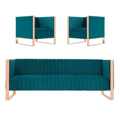 Manhattan Comfort Trillium 3-Piece Black and Rose Gold Sofa and Armchair Set