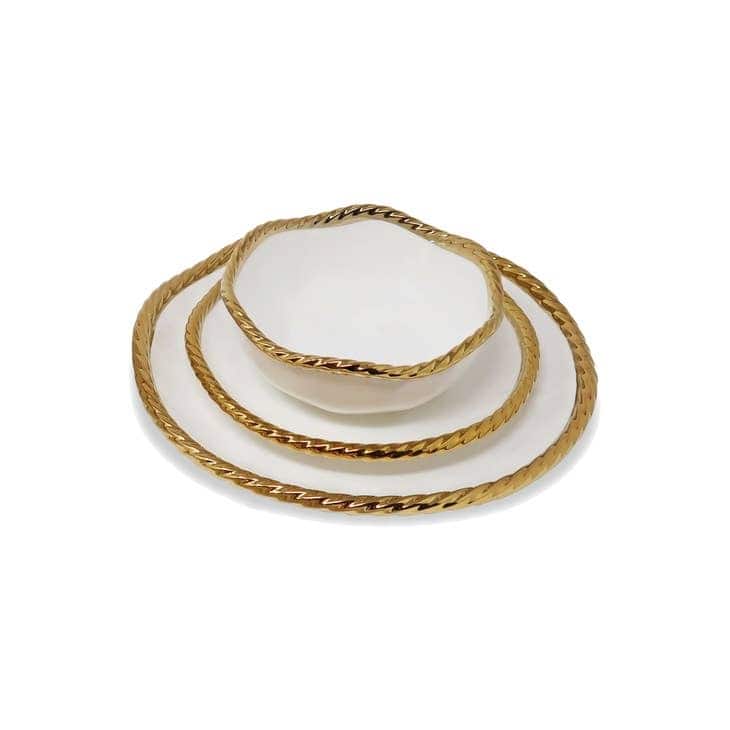 Set of 4 New Bone China Plates with Gold Rope Edge