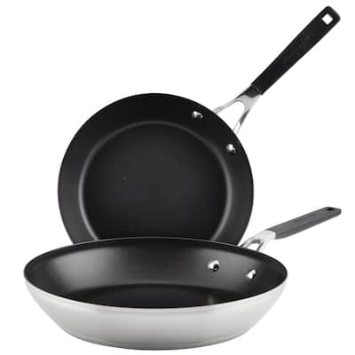 KitchenAid Stainless Steel Nonstick Induction Frying Pan Set, 2-Piece, Brushed Stainless Steel