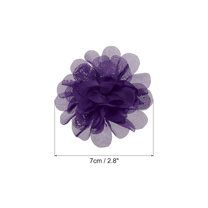 10Pcs Chiffon Flowers Fabric Flower Sewing Fabric Appliques - Purple - 2.8"