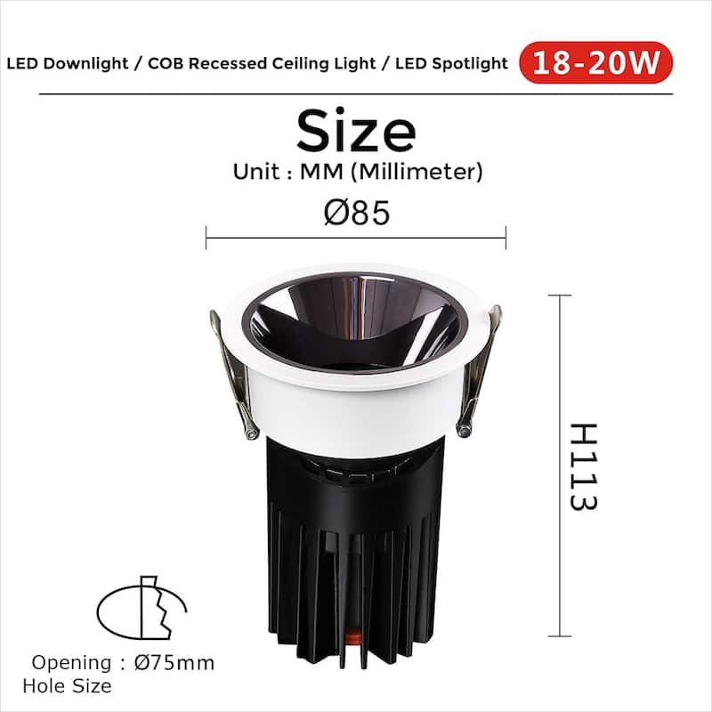 30 Pack LED downlight / COB recessed ceiling light / LED spot light - H113 - Black