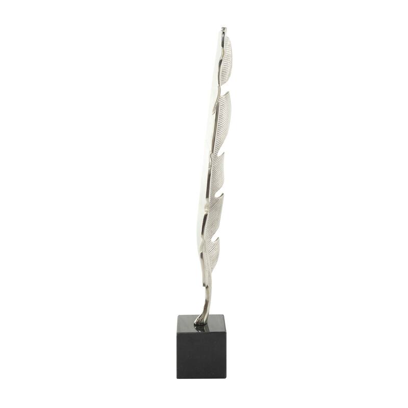 Aluminum Metal Bird Feather Decorative Sculpture with Black Marble Base - Silver or Gold - CosmoLiving by Cosmopolitan
