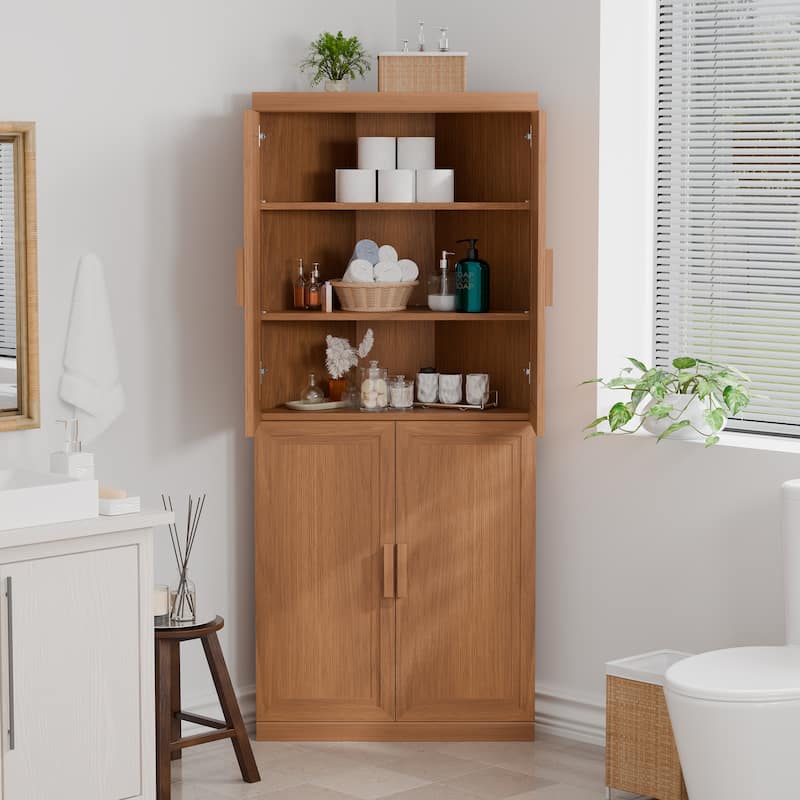 72" Corner Cabinet Free-Standing Corner Storage Organizer Sideboard - Light Walnut