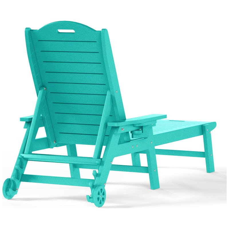 Brighton Outdoor Poly Reclining Chaise Lounge with Wheels & Cup Holder (Set of 4)