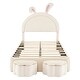 preview thumbnail 5 of 42, Velvet Upholstered Rabbit-Shape Princess Bed, Cute Platform Bed w2 Storage Stools & Headboard & Footboard for Kids