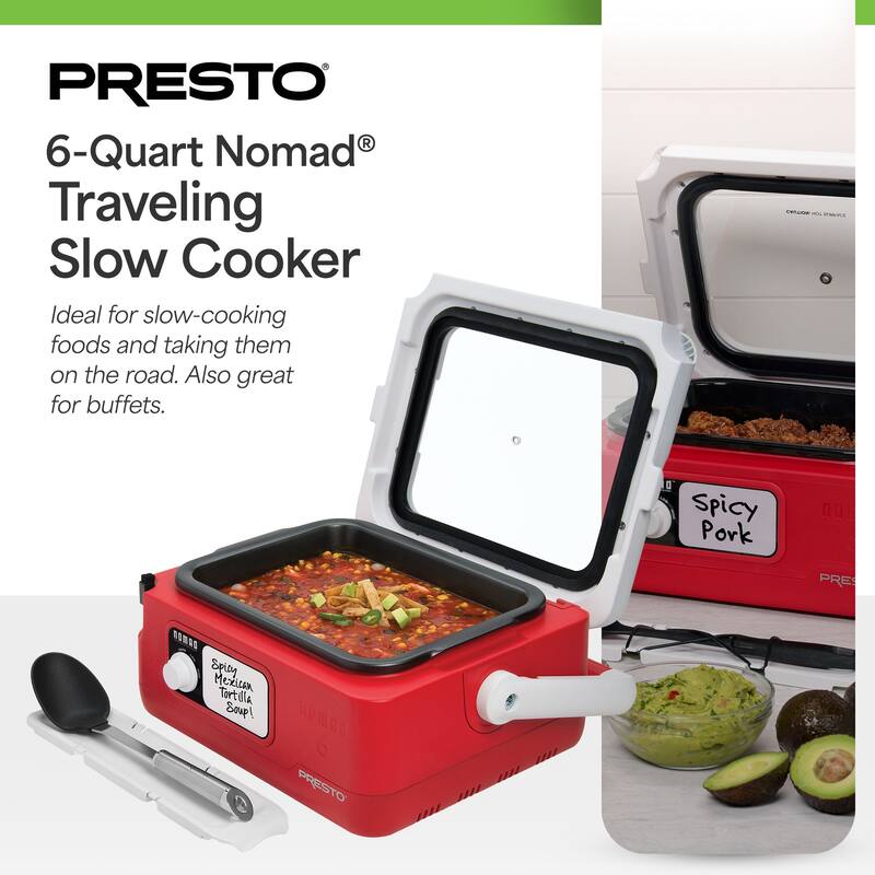 Presto 06019 8 Qt Nomad Portable Electric Slow Cooker, Locking Lid, Green/Gold