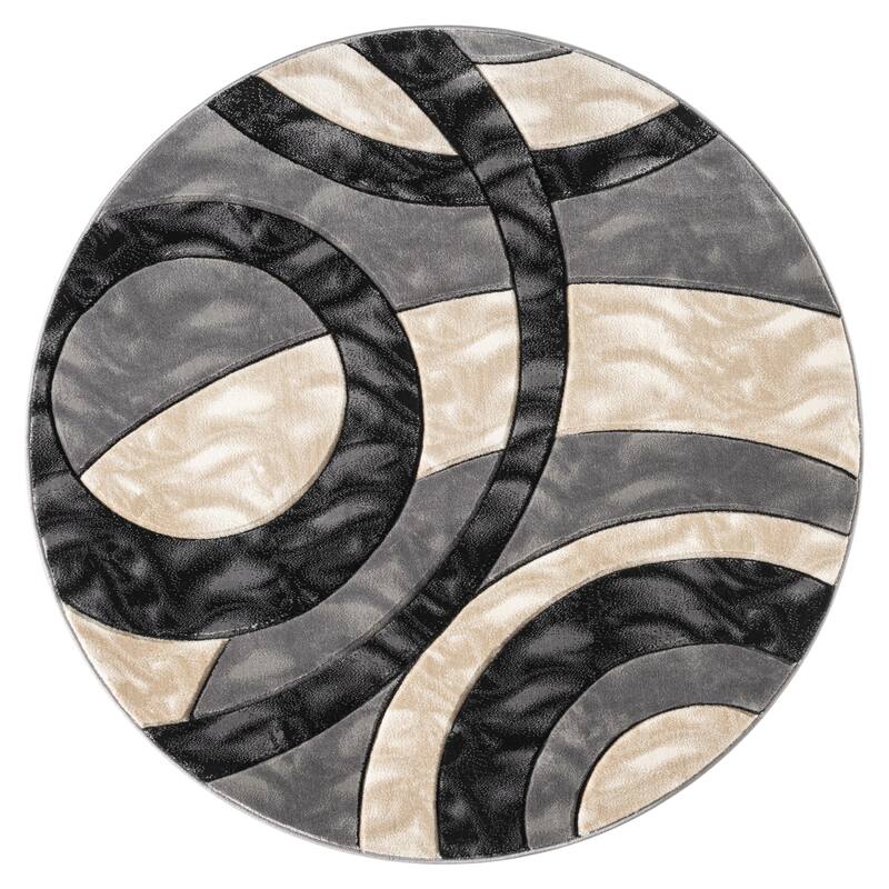 Orelsi Collection Abstract Area Rug - 5'2" Round - Gray/Black