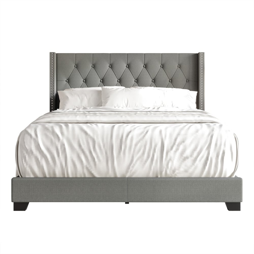 CraftPorch Glam Button Tufted Wingback Upholstered Bed