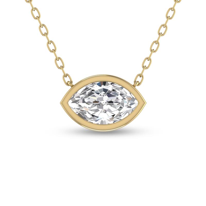 Marquee Lab Grown 1/2 Carat Marquise Shaped Bezel Set Diamond Solitaire Pendant in 14K Yellow Gold