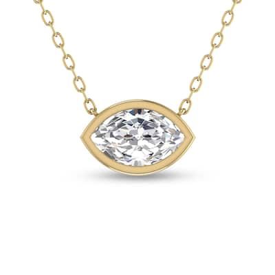 Marquee Lab Grown 1/4 Carat Marquise Shaped Bezel Set Diamond Solitaire Pendant in 14K Yellow Gold