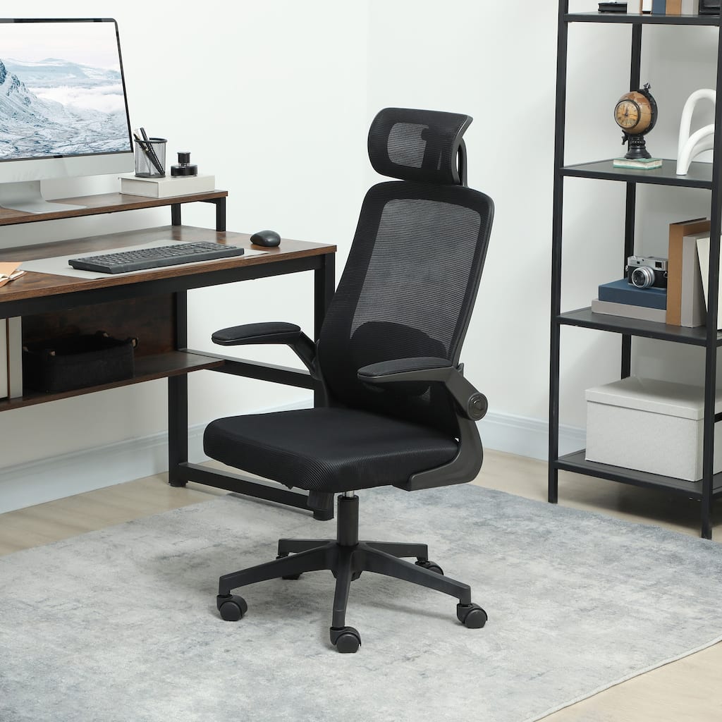 Swivel Height Adjustable Mesh Office Chair with Lumbar Support and Headrest Flip-Up Armrests - 24.4" W x 24.4" D x 43.3" -50" H